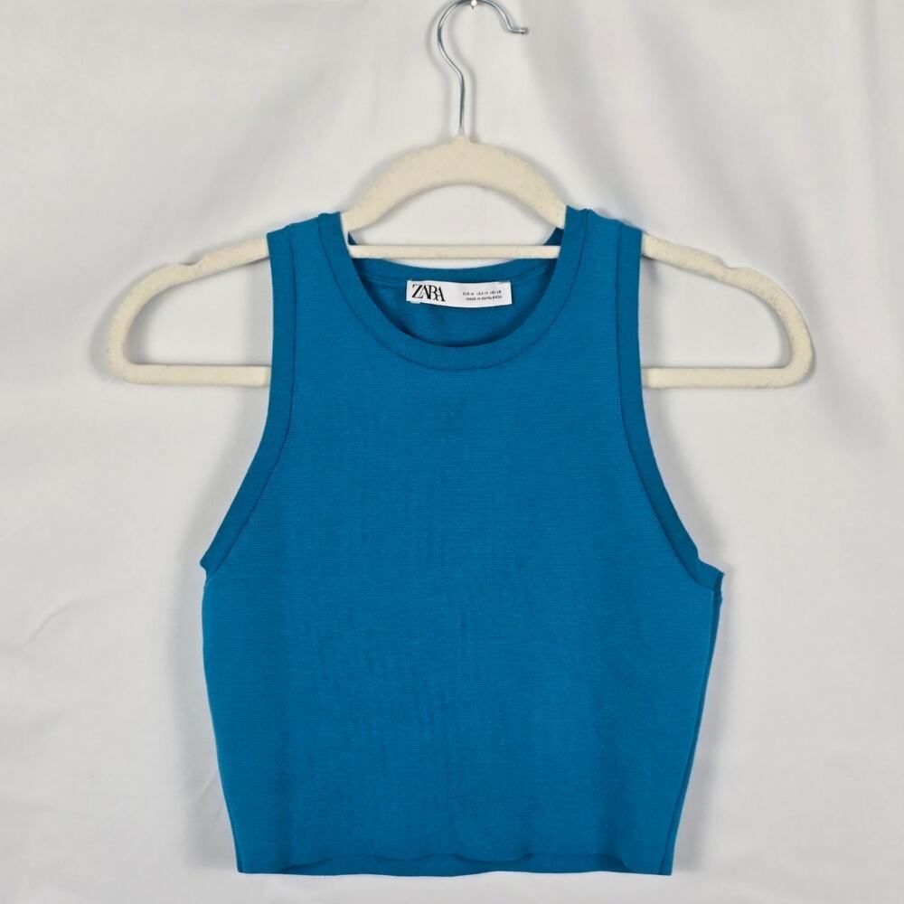 Zara Cropped Basics Bundle | Black Short Sleeve + Blue Sleeveless Top M - Picture 5 of 7